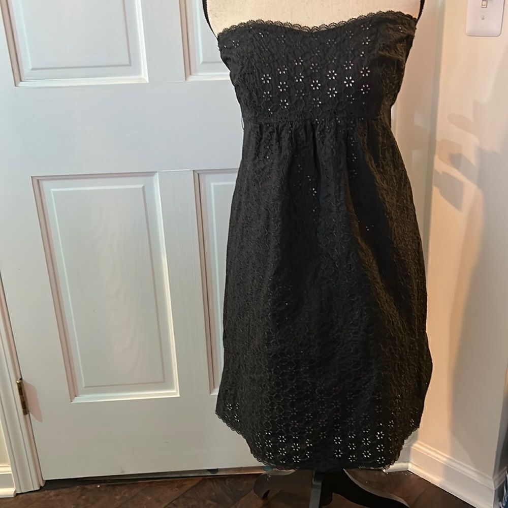 SHOSHANNA BLACK STRAPLESS EYELET DRESS